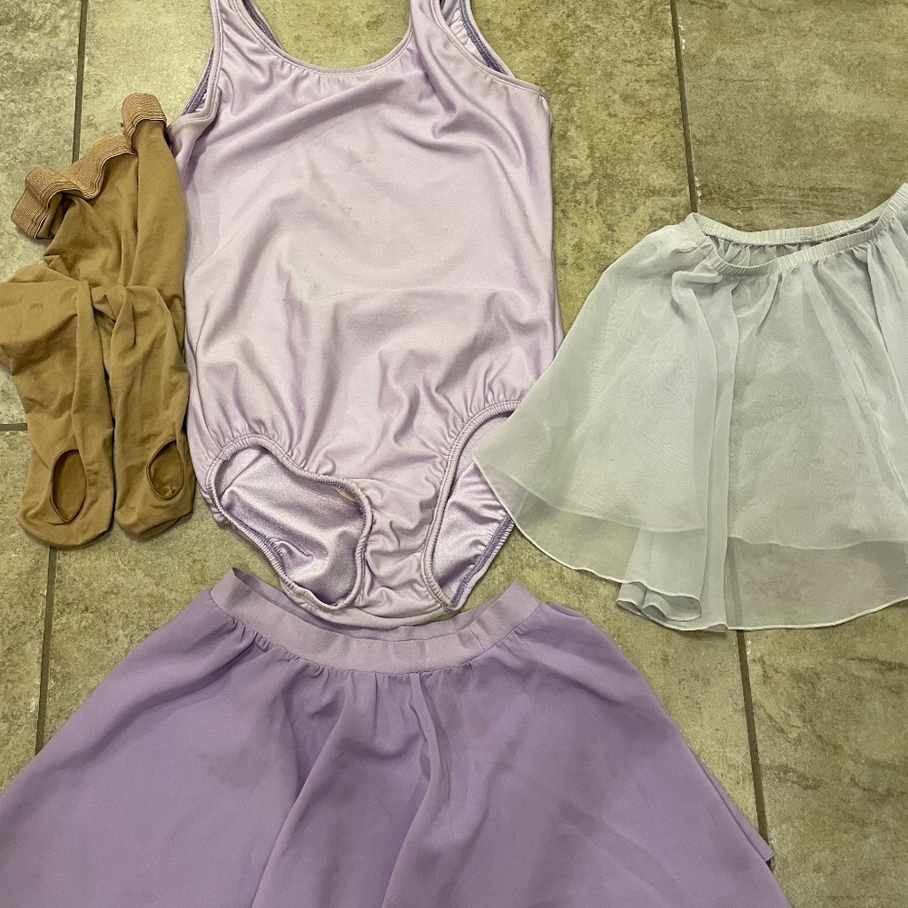 Purple leotard w/ two skirts and a tight